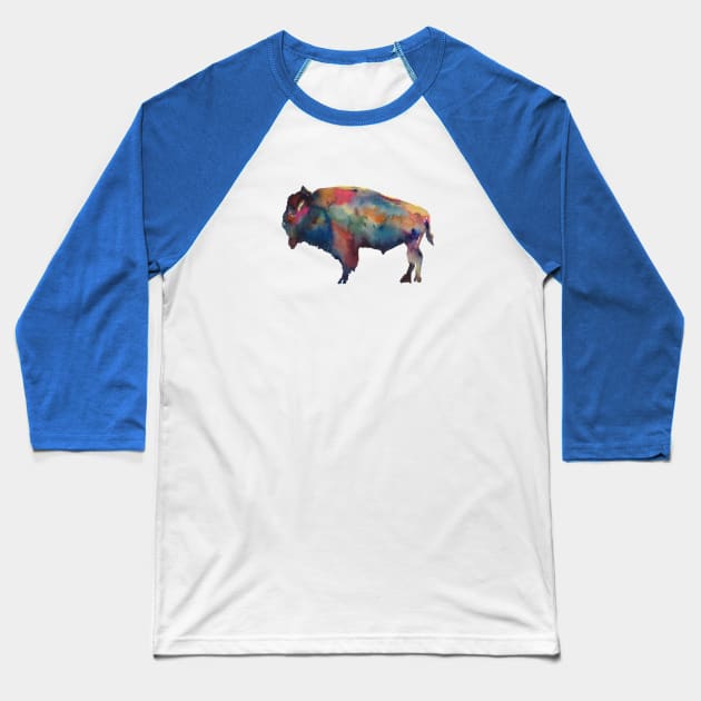 Buffalo Bison Colorful Cowboy Watercolor Art Baseball T-Shirt by CunninghamWatercolors